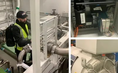 Sensores de monitoreo de condición inalámbricos PHANTOM® instalados en la maquinaria del ferry, habilitando la recolección remota de datos y el análisis en la nube